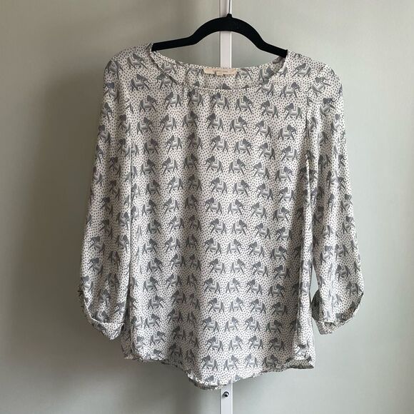 41 Hawthorne Gray Elephant Pattern Long Sleeve Shirt - Picture 1 of 4